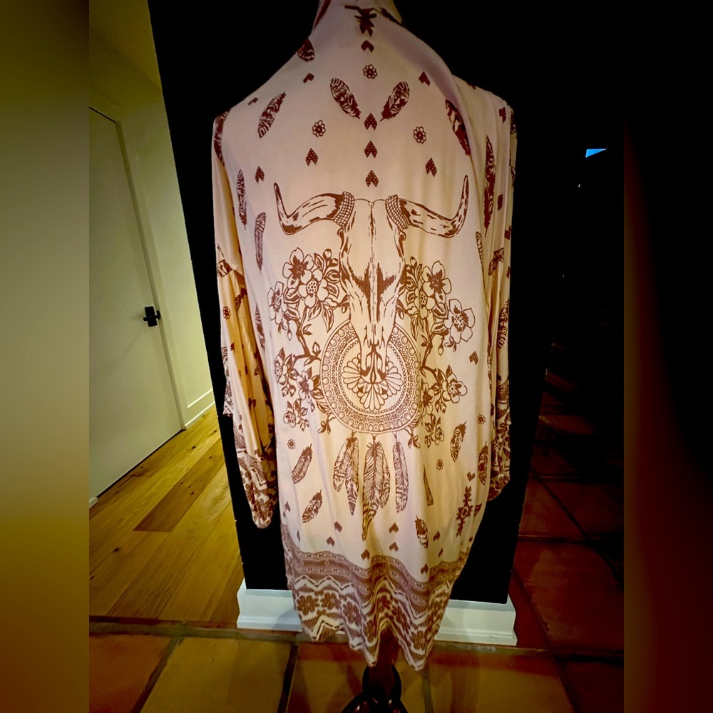 Spell & the Gypsy short kimono with cow skull and feathers